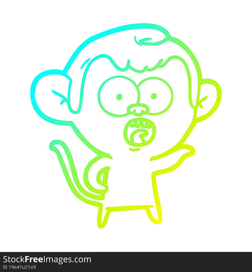 Cold Gradient Line Drawing Cartoon Shocked Monkey