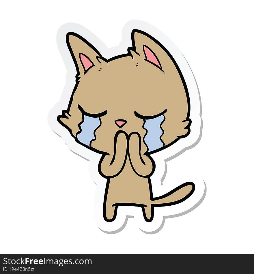 sticker of a crying cartoon cat