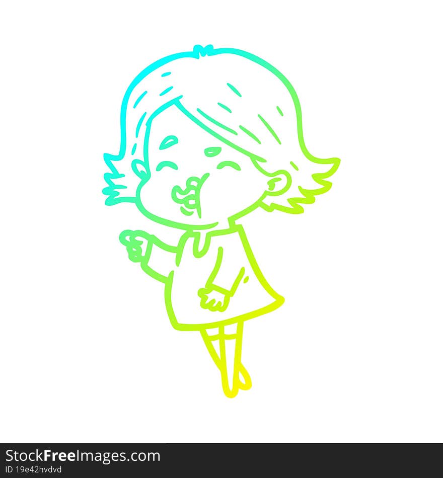 cold gradient line drawing of a cartoon girl pulling face