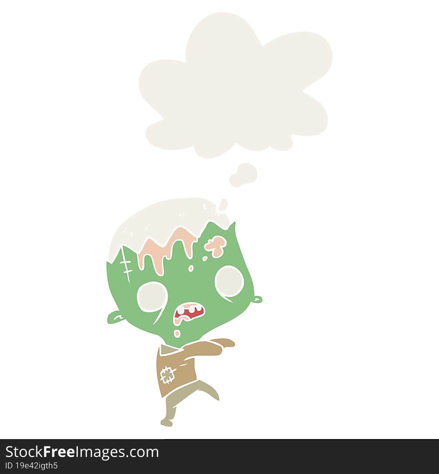 cartoon zombie with thought bubble in retro style