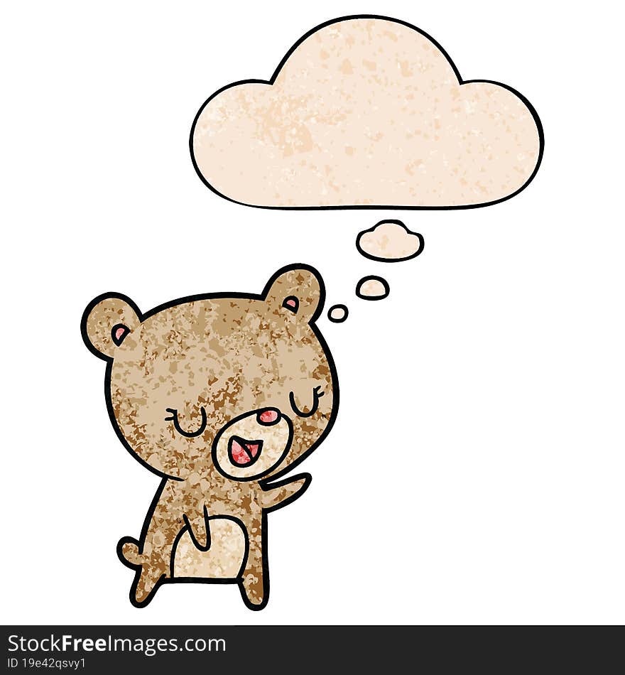 cartoon bear and thought bubble in grunge texture pattern style