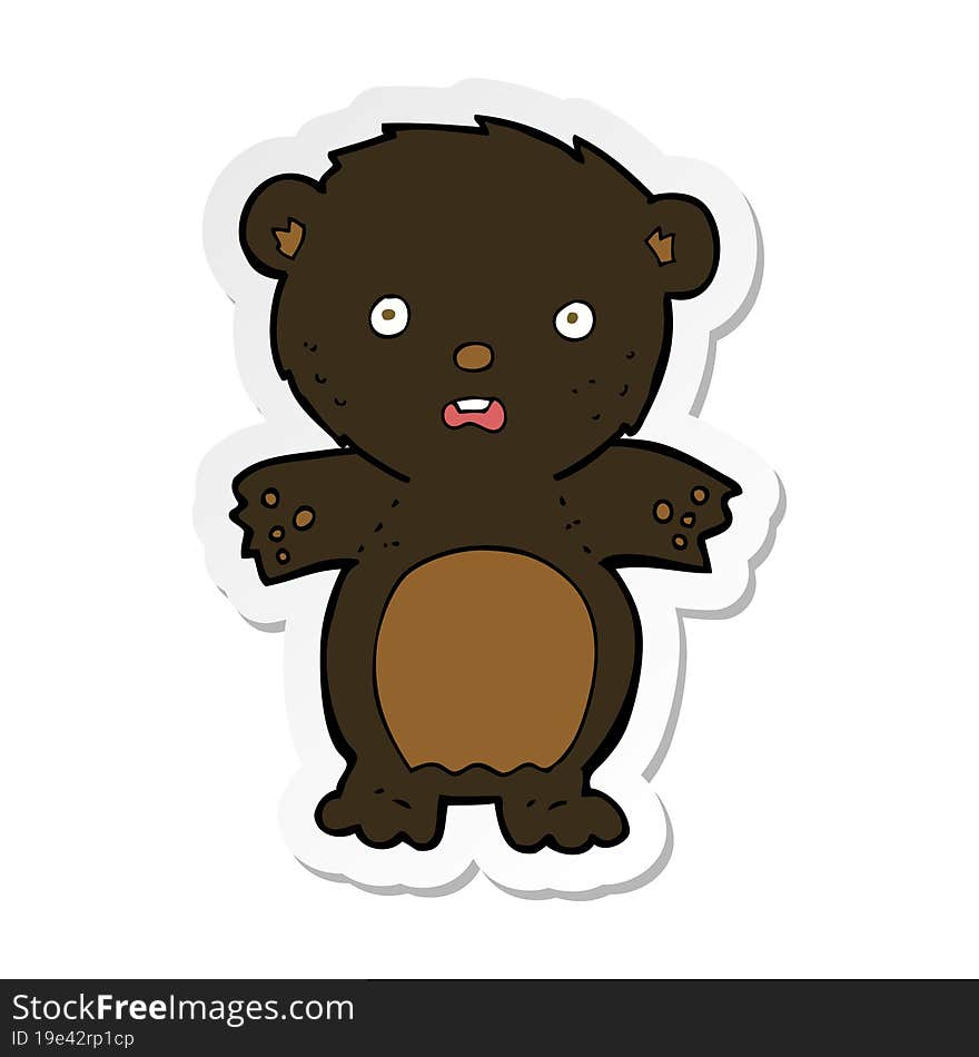 Sticker Of A Frightened Black Bear Cartoon