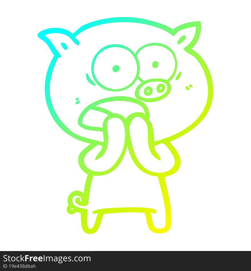 cold gradient line drawing of a cartoon pig shouting