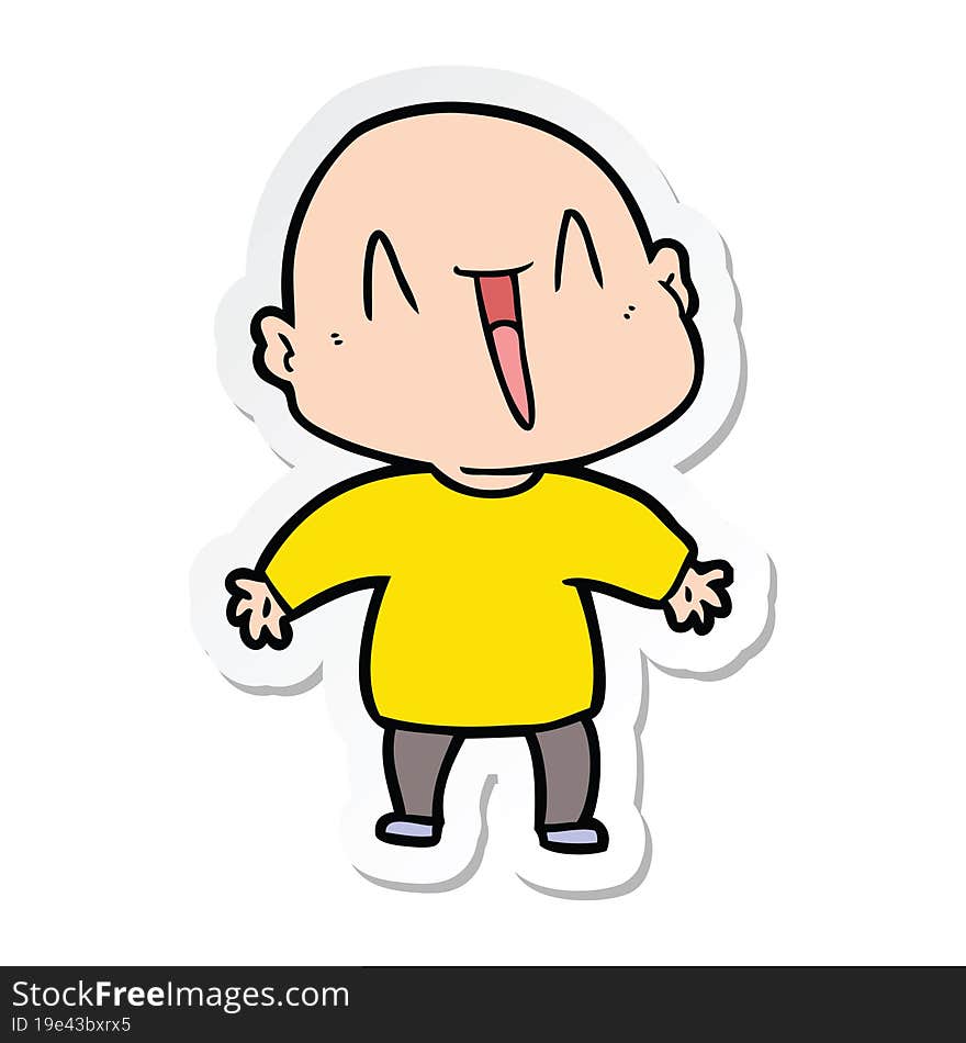 sticker of a happy cartoon bald man