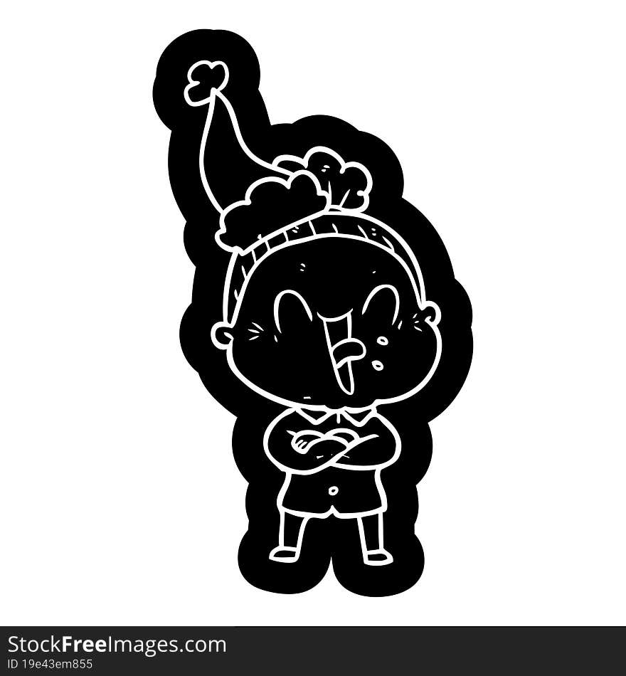 cartoon icon of a happy old woman wearing santa hat