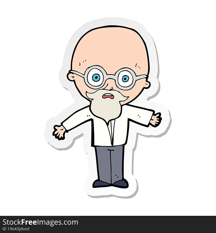 Sticker Of A Cartoon Genius Scientist