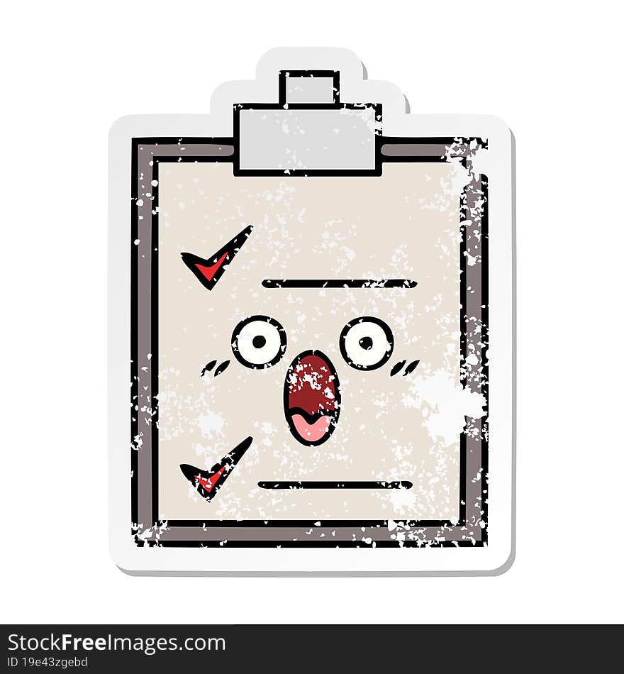 distressed sticker of a cute cartoon check list