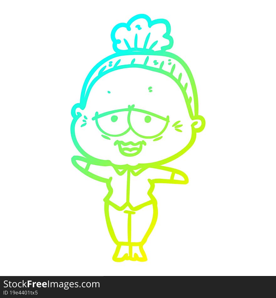 Cold Gradient Line Drawing Cartoon Happy Old Lady