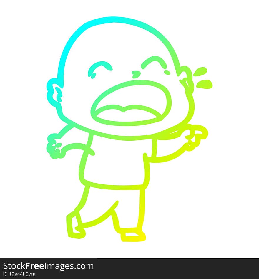 cold gradient line drawing cartoon shouting bald man