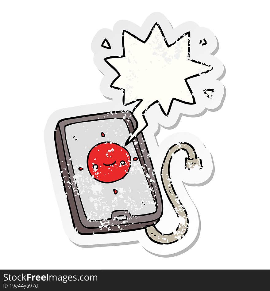 Cartoon Mobile Phone Device And Speech Bubble Distressed Sticker