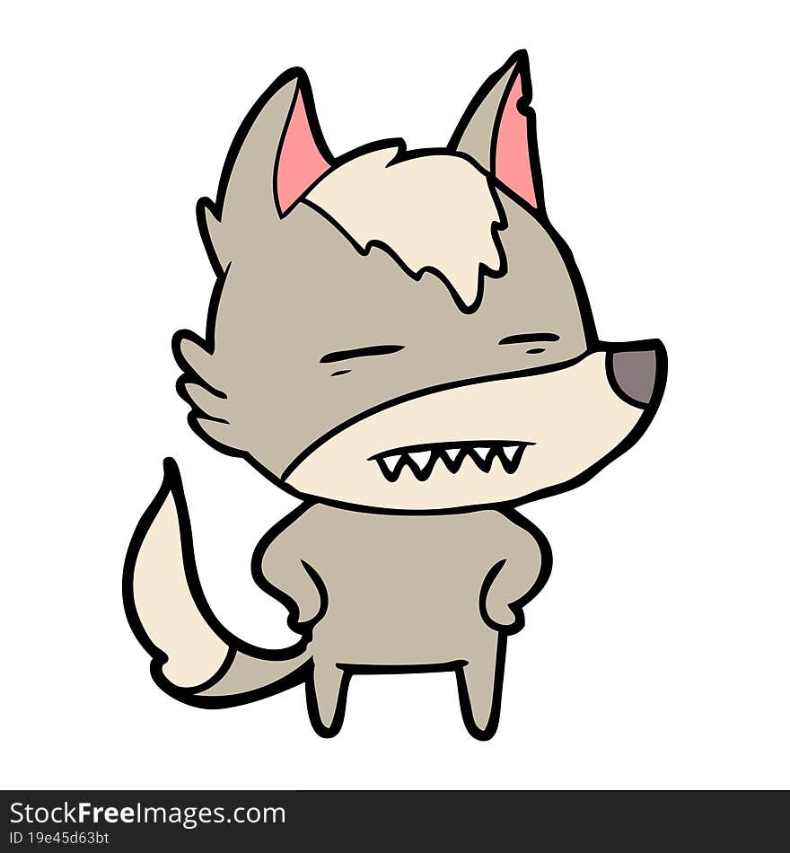 cartoon wolf showing teeth. cartoon wolf showing teeth