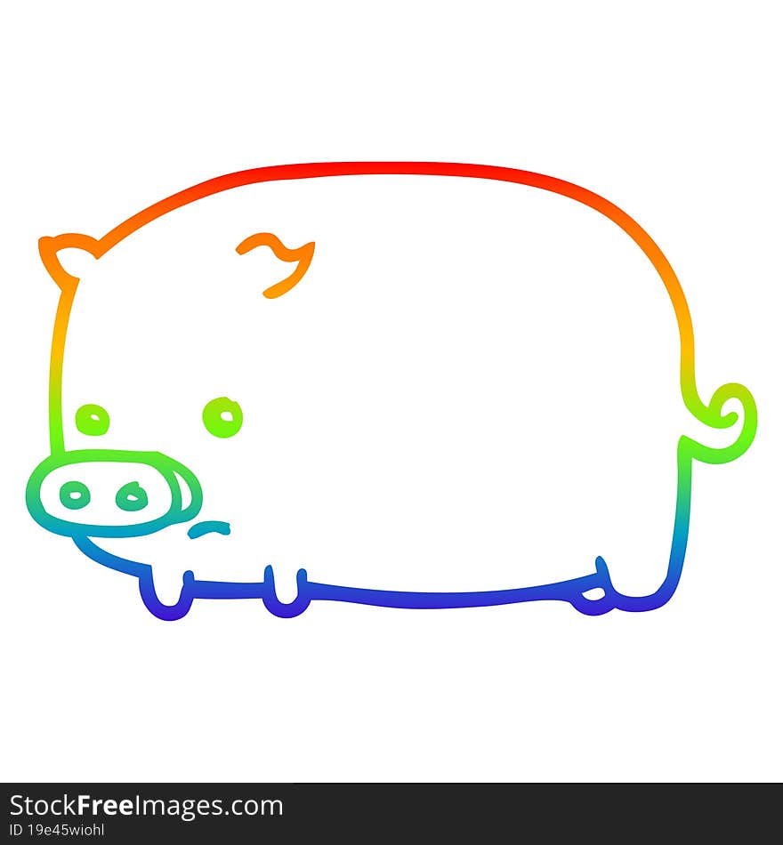 rainbow gradient line drawing cute cartoon pig