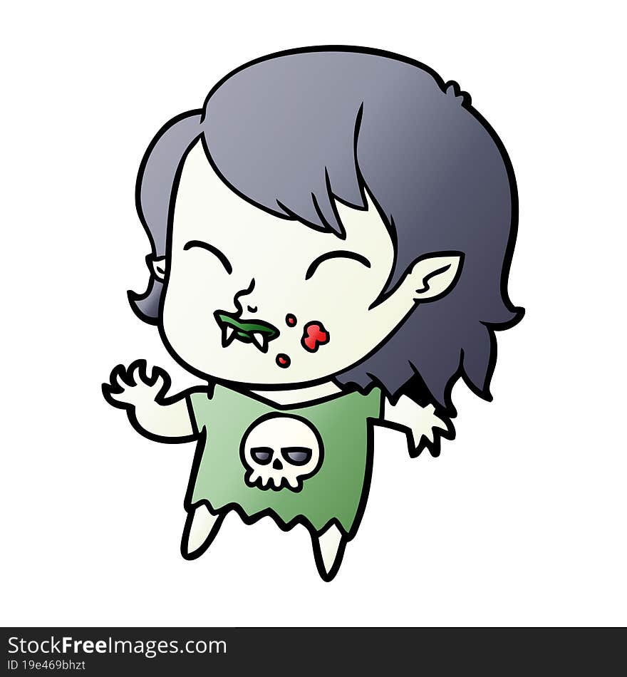 cartoon vampire girl with blood on cheek. cartoon vampire girl with blood on cheek