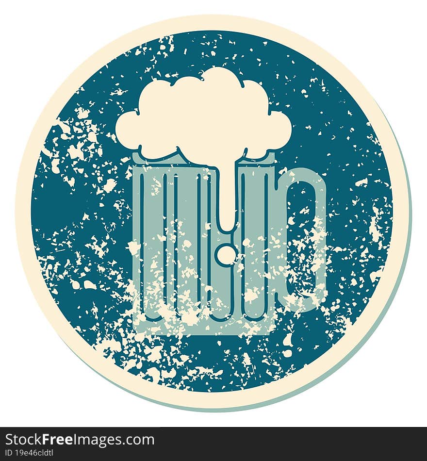 Distressed Sticker Tattoo Style Icon Of A Beer Tankard