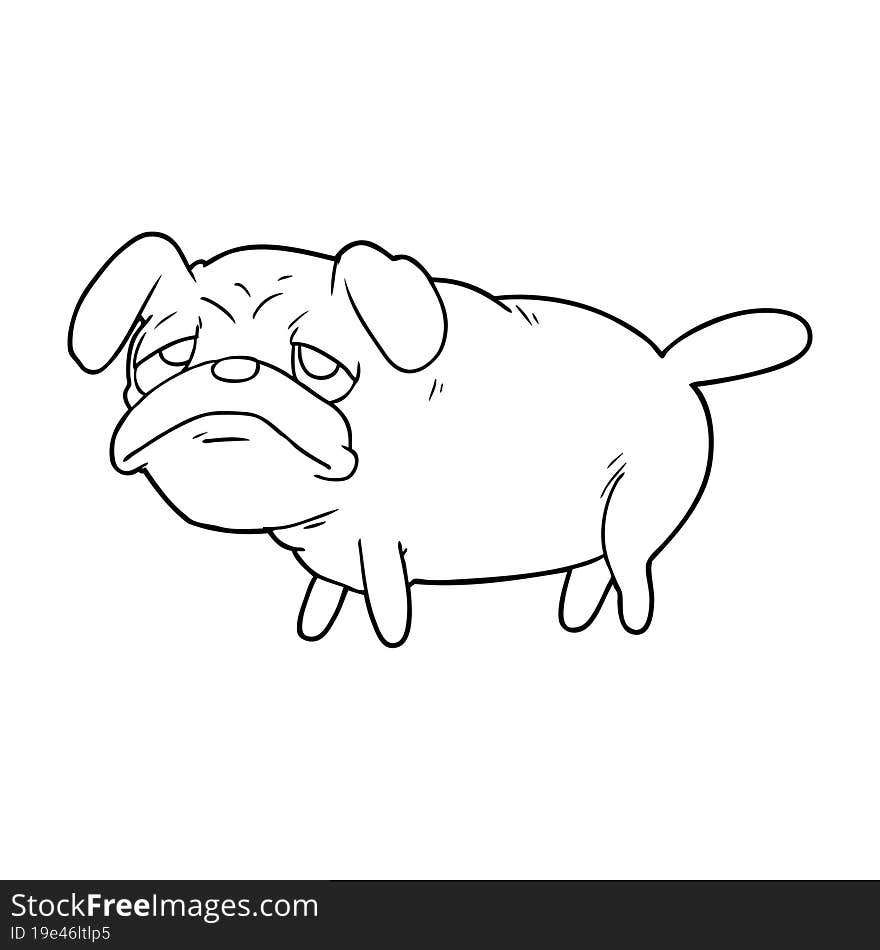 cartoon unhappy pug dog. cartoon unhappy pug dog