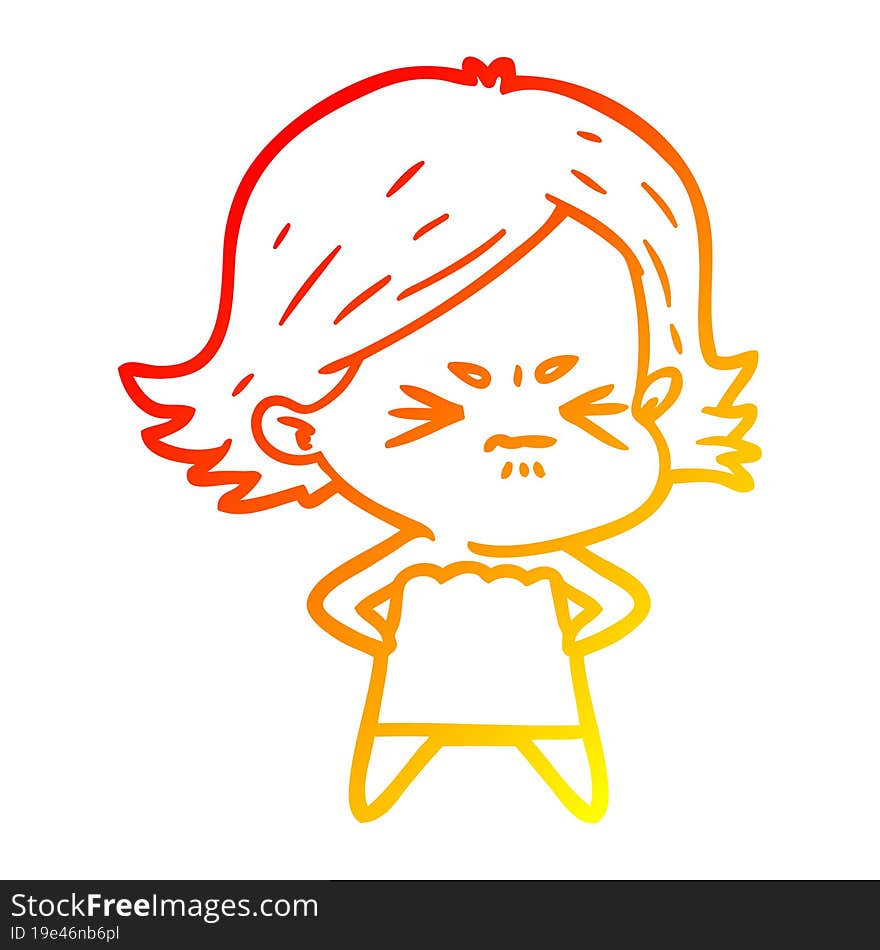 warm gradient line drawing of a cartoon angry girl