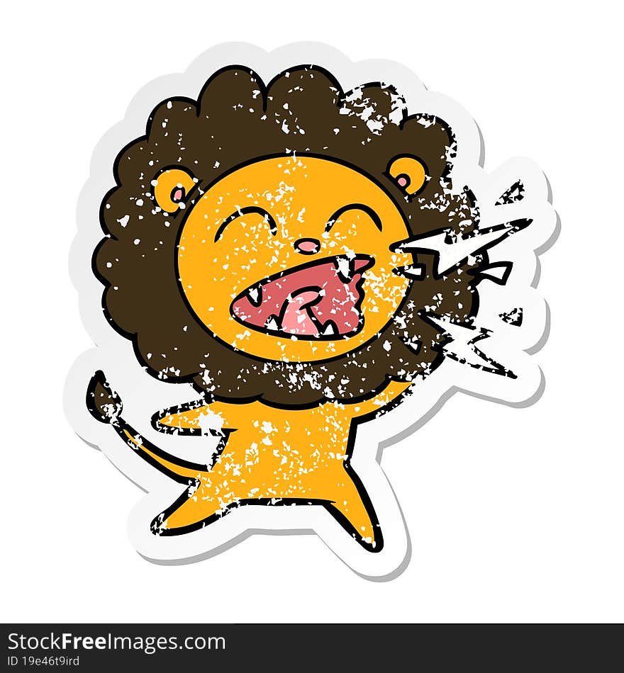 Distressed Sticker Of A Cartoon Roaring Lion