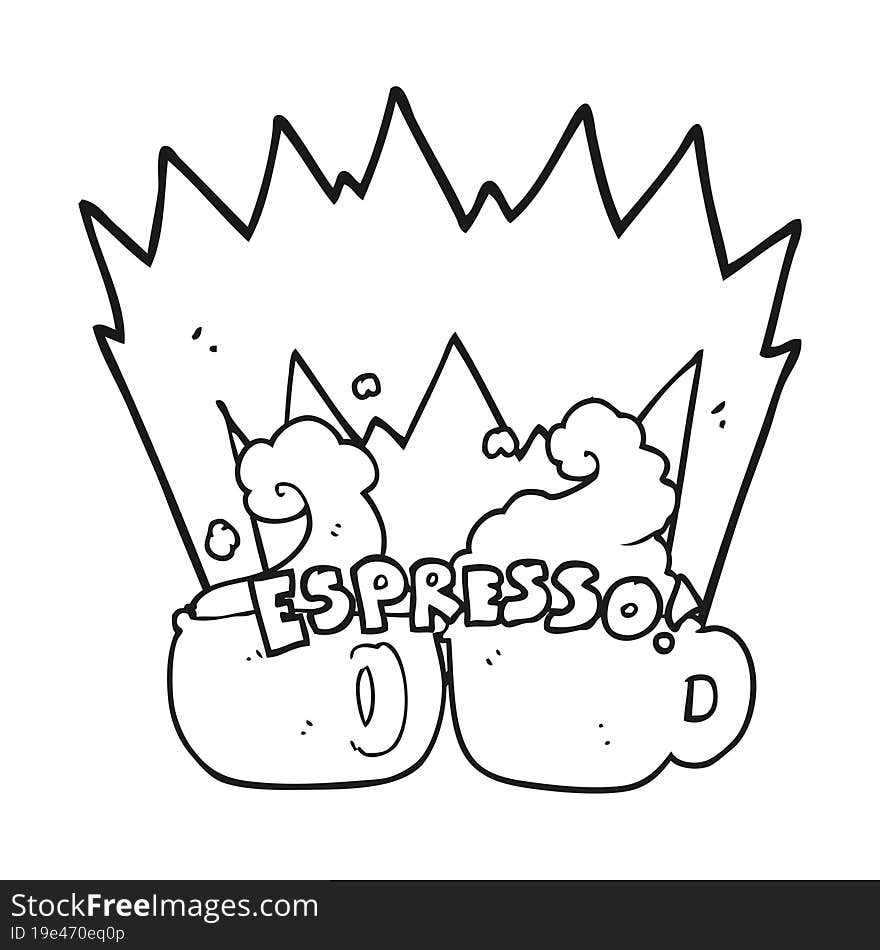 freehand drawn black and white cartoon espresso