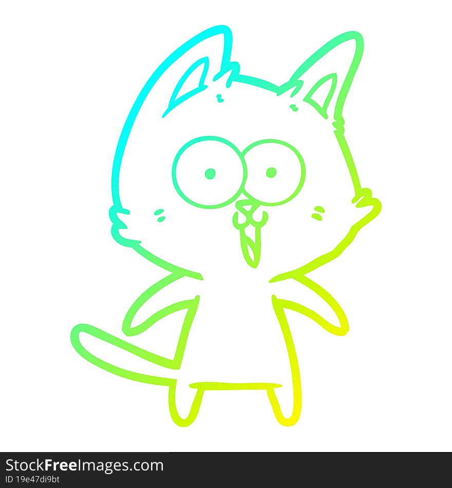 Cold Gradient Line Drawing Funny Cartoon Cat