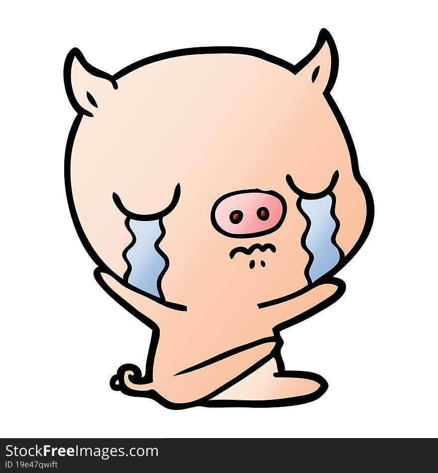 cartoon sitting pig crying. cartoon sitting pig crying