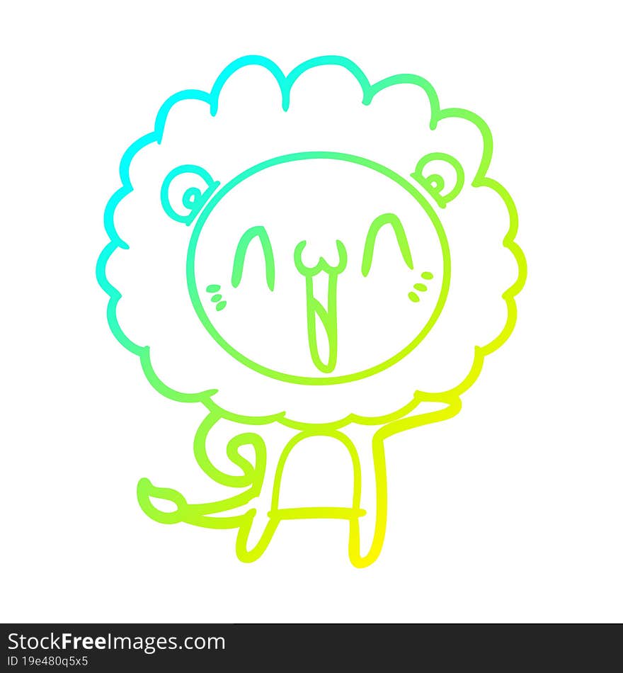 cold gradient line drawing of a happy cartoon lion