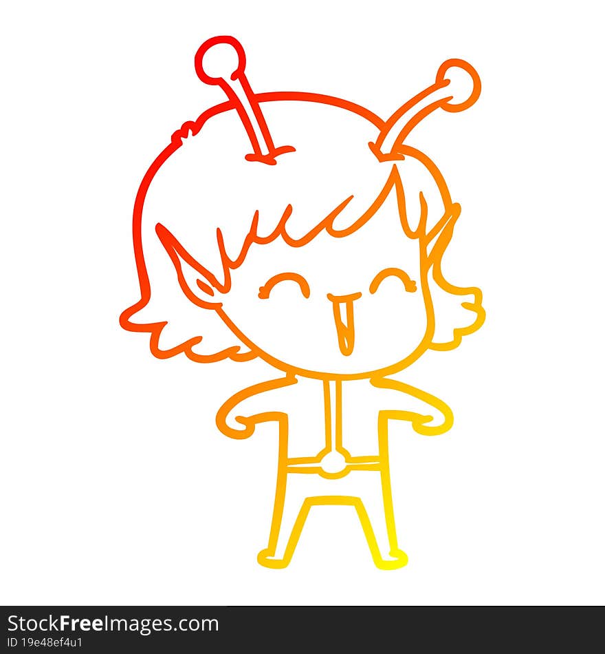 warm gradient line drawing cartoon alien girl laughing