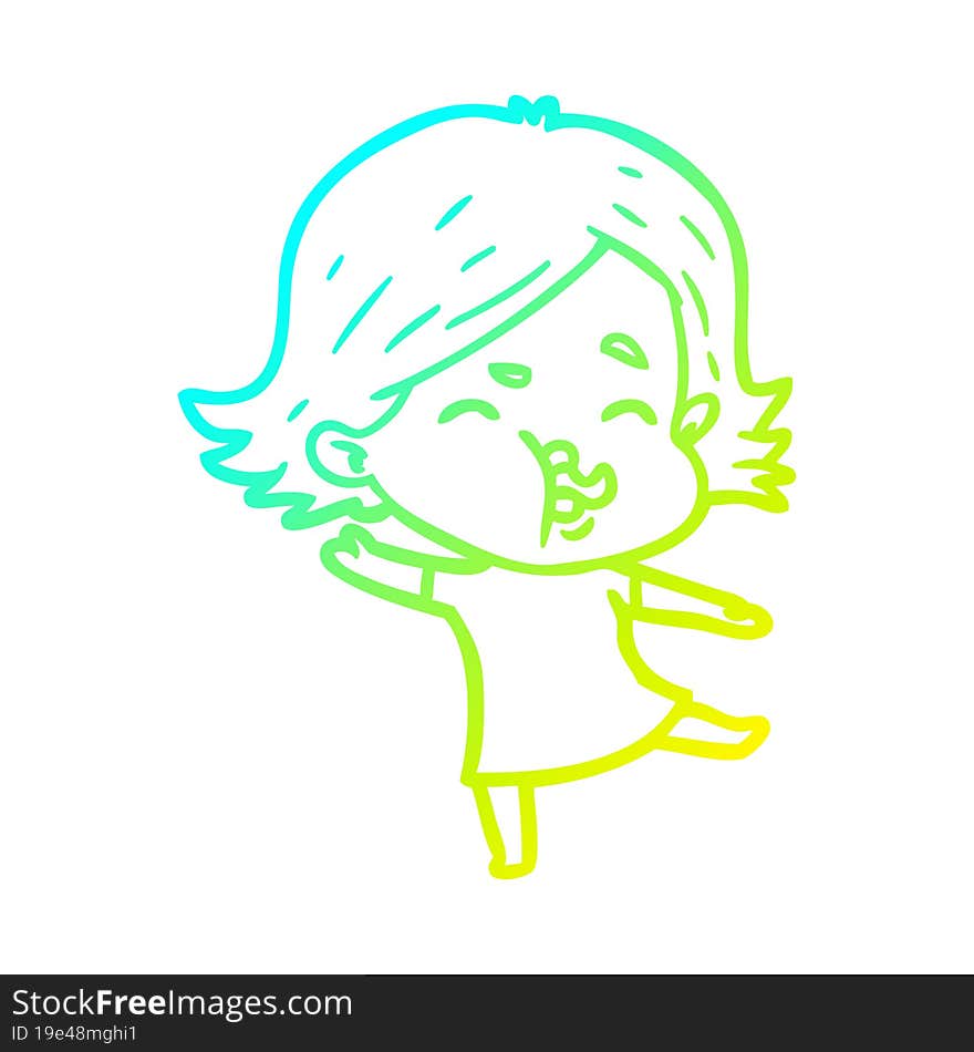 cold gradient line drawing of a cartoon girl pulling face