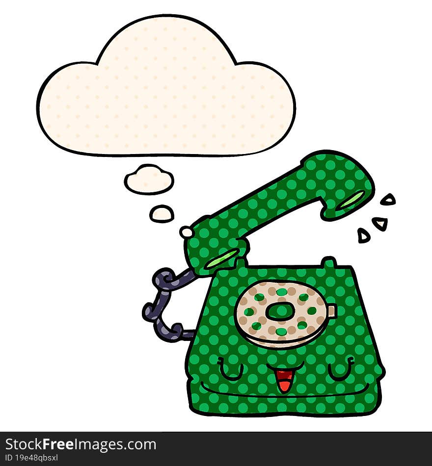 Cute Cartoon Telephone And Thought Bubble In Comic Book Style