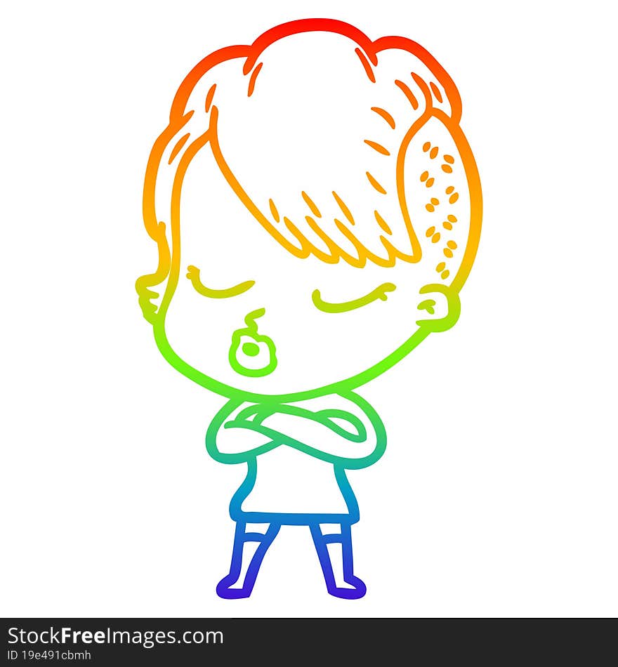 rainbow gradient line drawing cartoon pretty hipster girl