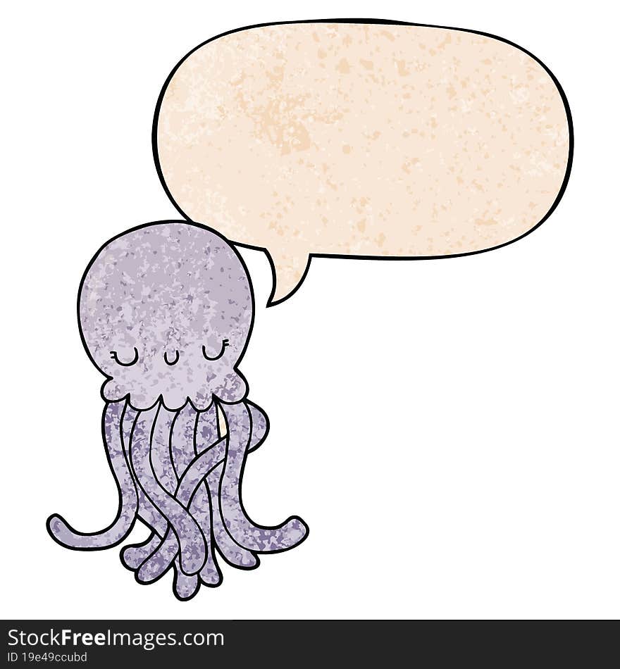 Cute Cartoon Jellyfish And Speech Bubble In Retro Texture Style