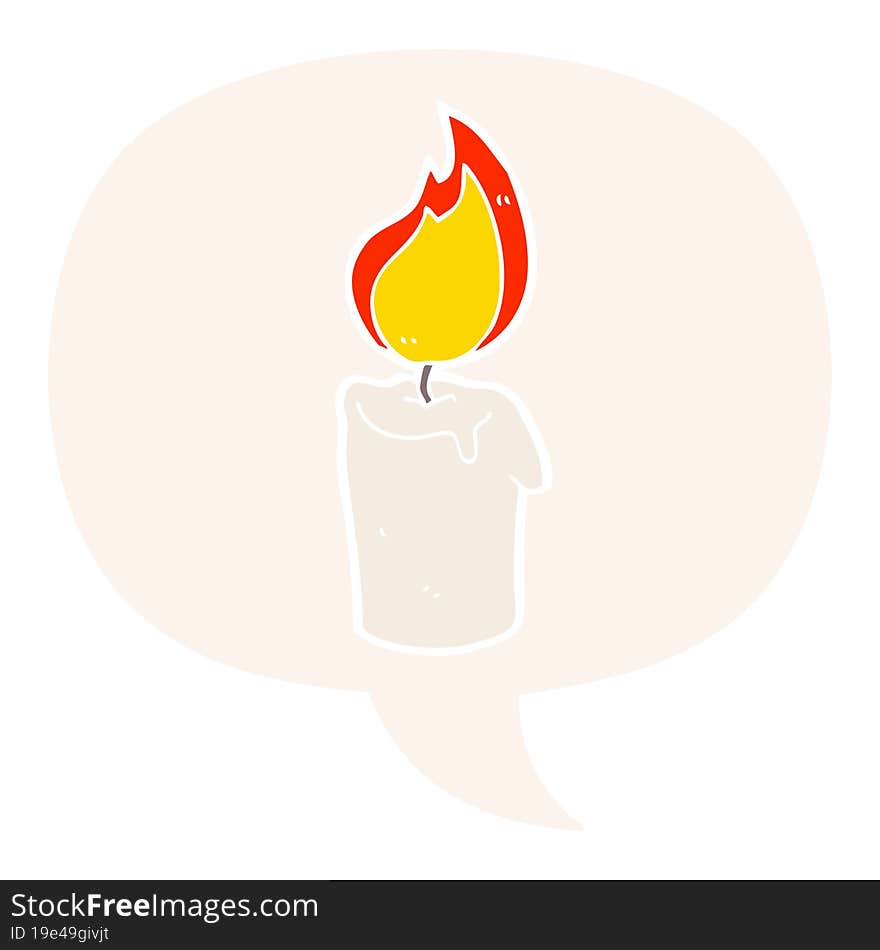 Cartoon Candle And Speech Bubble In Retro Style