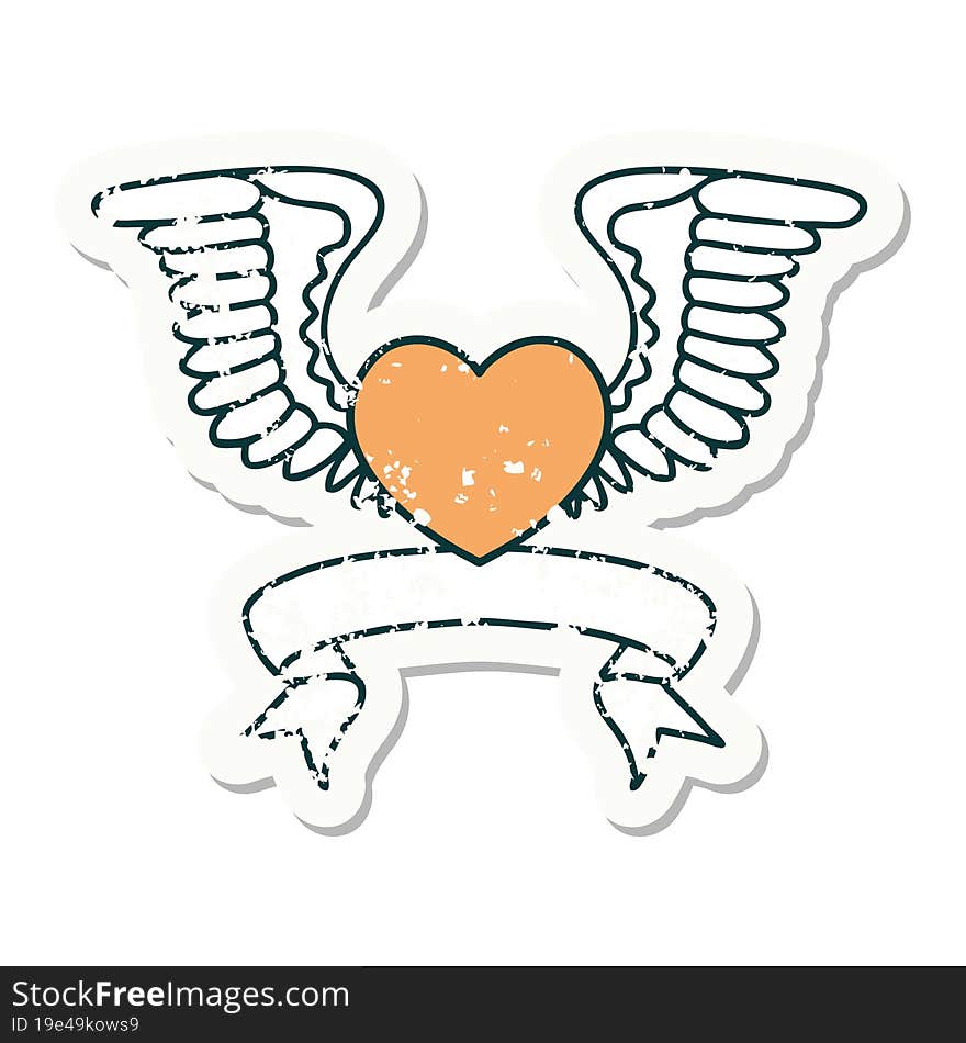 Grunge Sticker With Banner Of A Heart With Wings