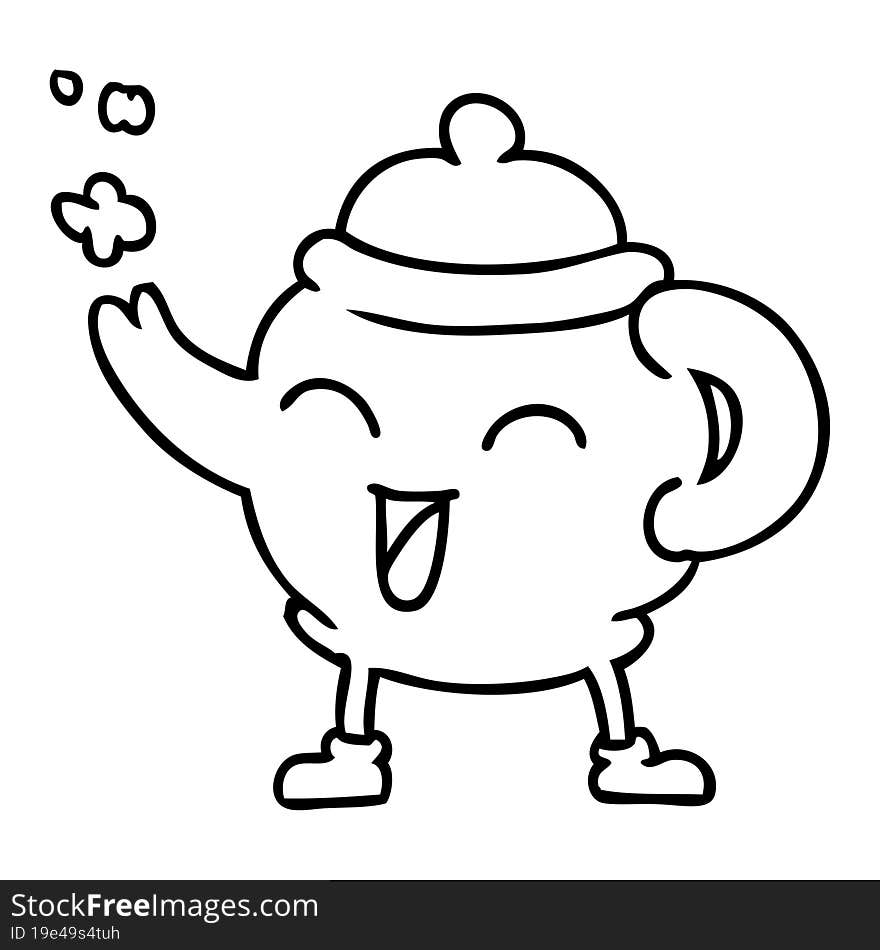 Line Drawing Doodle Of A Blue Tea Pot