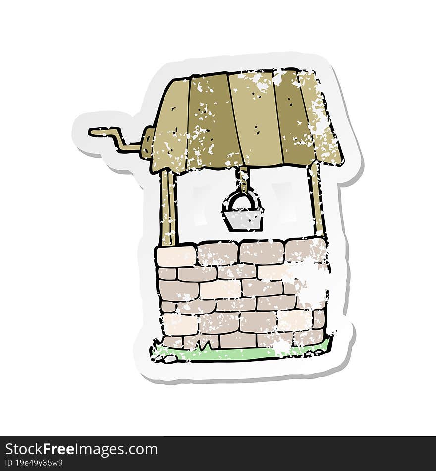 retro distressed sticker of a cartoon wishing well