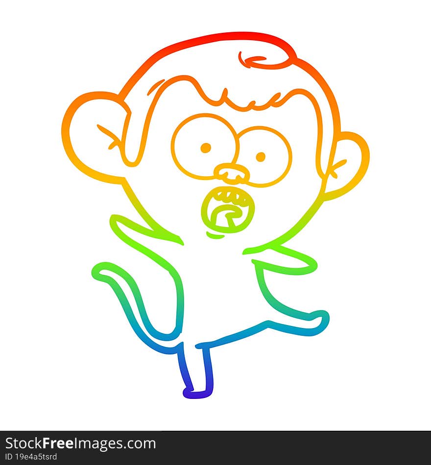 rainbow gradient line drawing cartoon shocked monkey