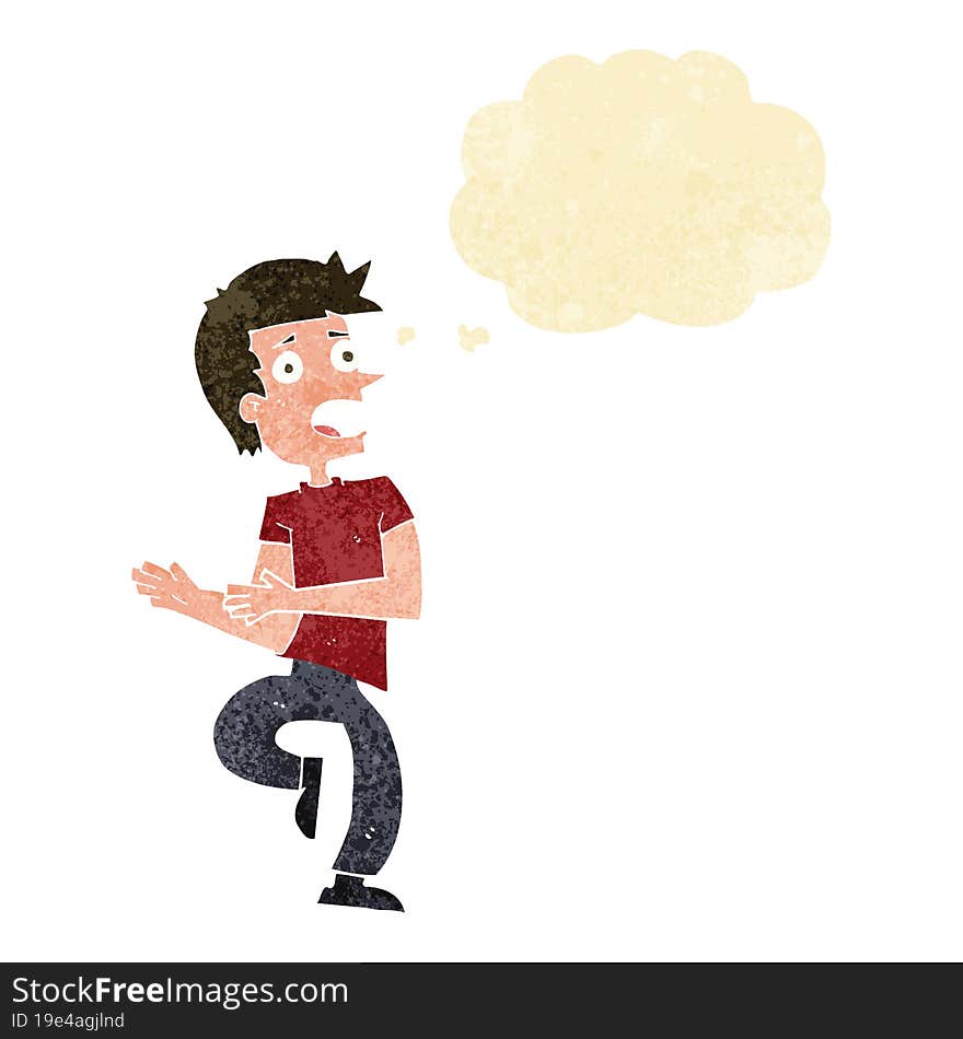 cartoon stressed out man with thought bubble