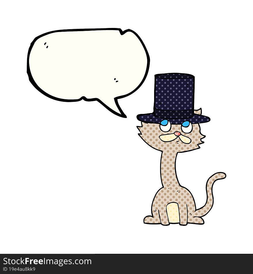 Comic Book Speech Bubble Cartoon Cat In Top Hat