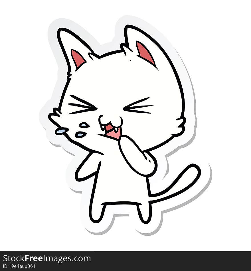 sticker of a cartoon cat hissing