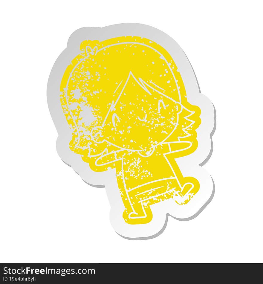 distressed old cartoon sticker of a cute kawaii girl. distressed old cartoon sticker of a cute kawaii girl