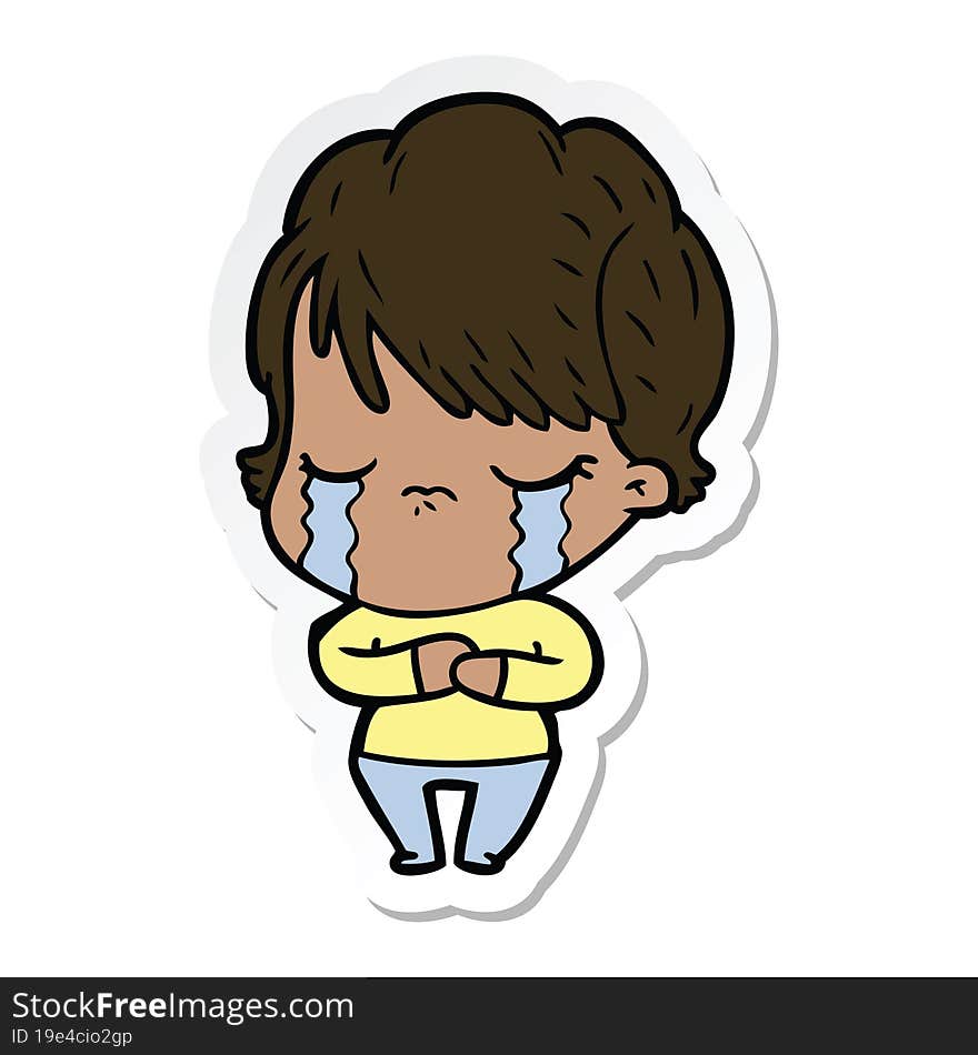 sticker of a cartoon woman crying