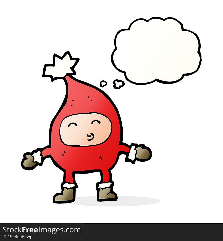 cartoon funny christmas character with thought bubble