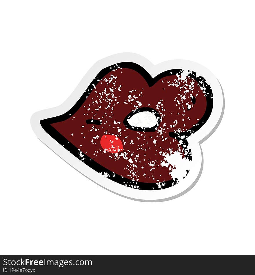 retro distressed sticker of a cartoon glossy lips