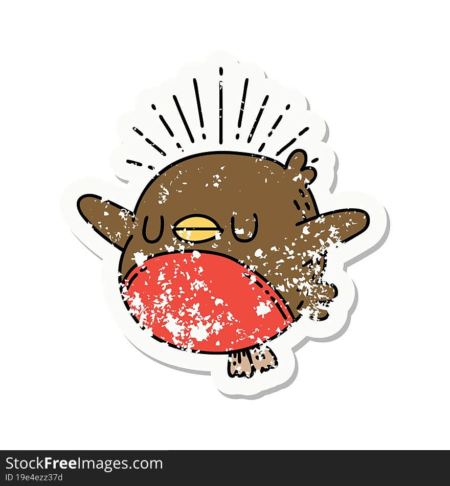 grunge sticker of tattoo style flapping robin