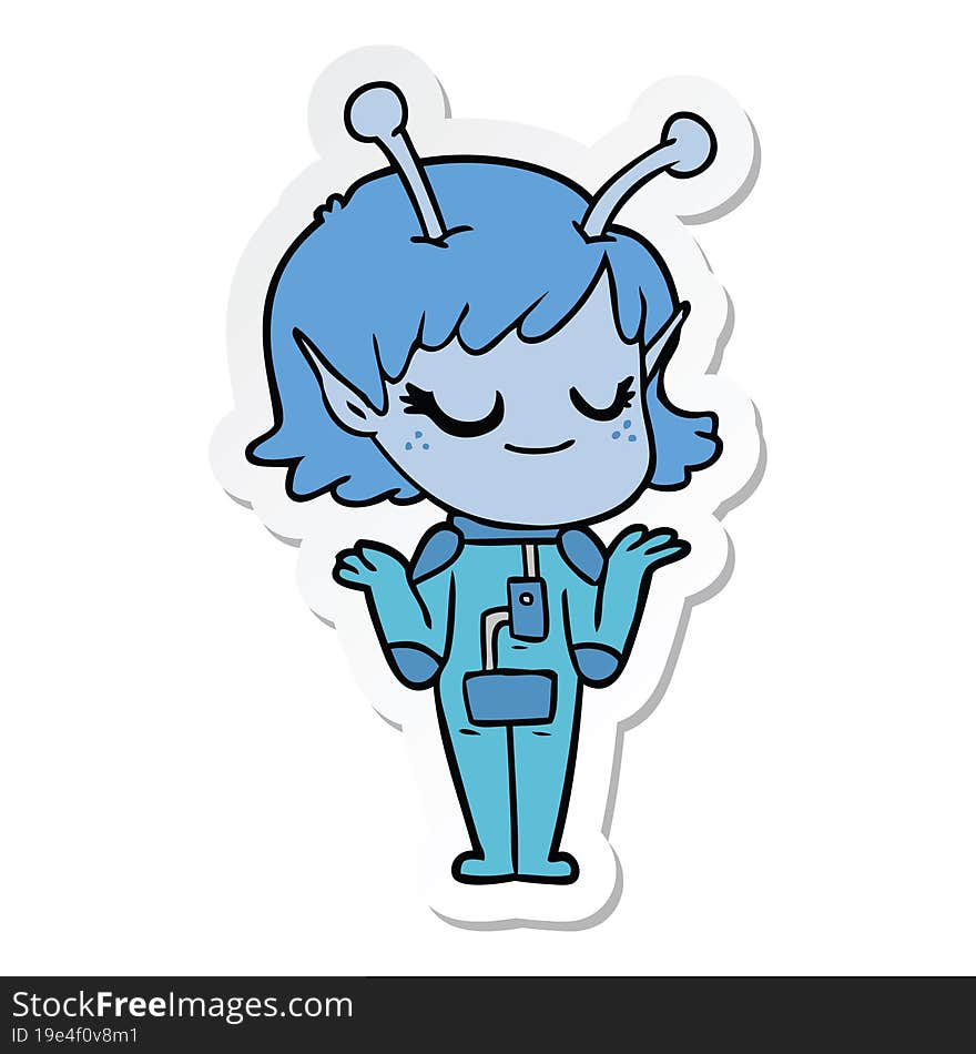 sticker of a smiling alien girl cartoon