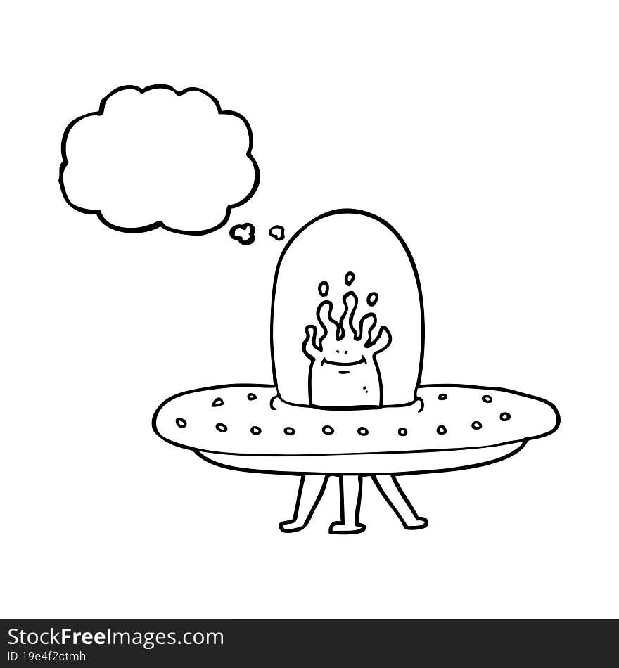 freehand drawn thought bubble cartoon flying saucer