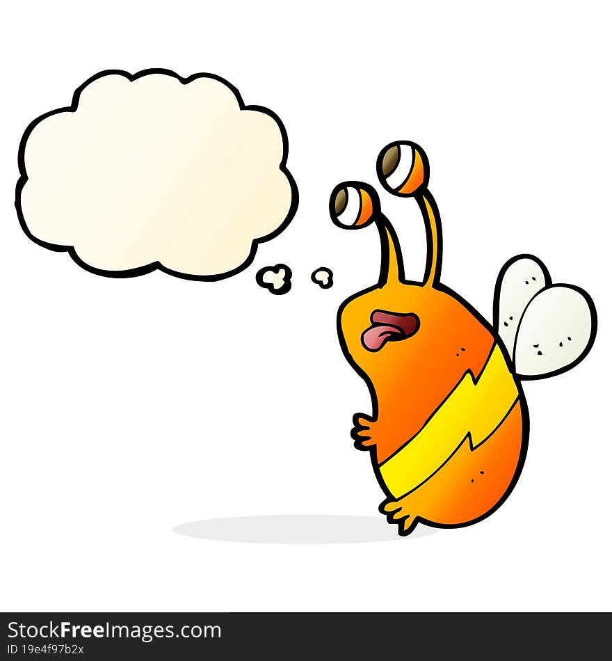 cartoon funny bee with thought bubble