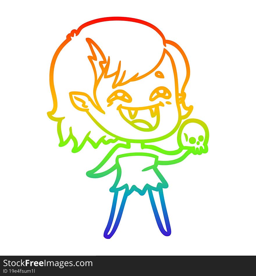 rainbow gradient line drawing of a cartoon laughing vampire girl