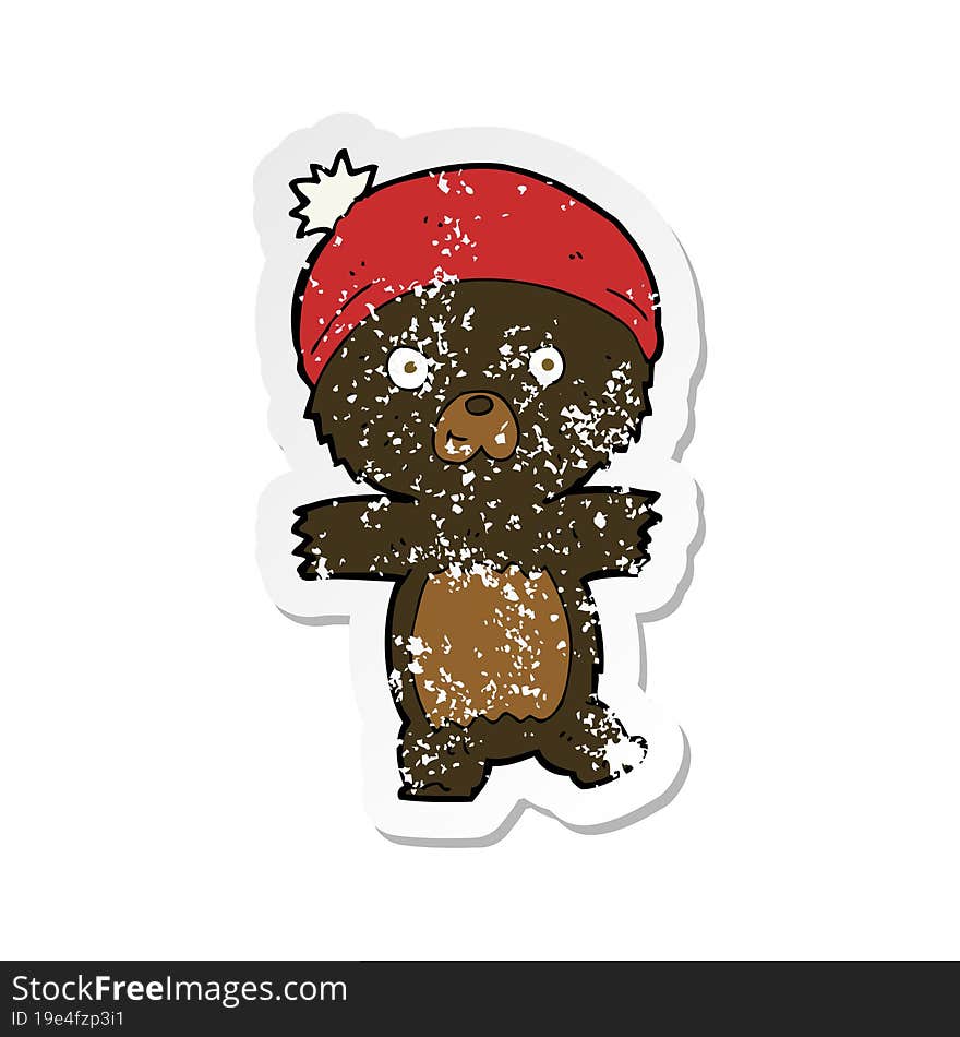 retro distressed sticker of a cartoon cute black bear