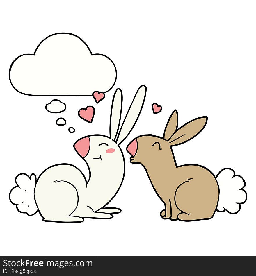 Cartoon Rabbits In Love And Thought Bubble