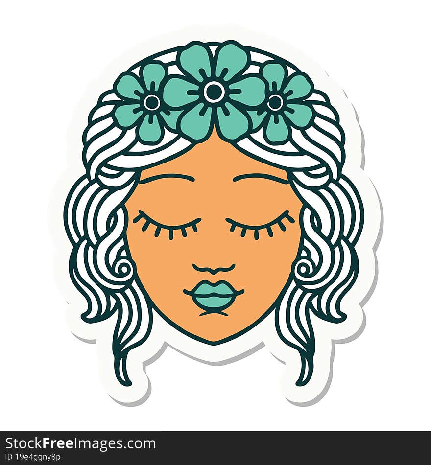 tattoo style sticker of a maidens face